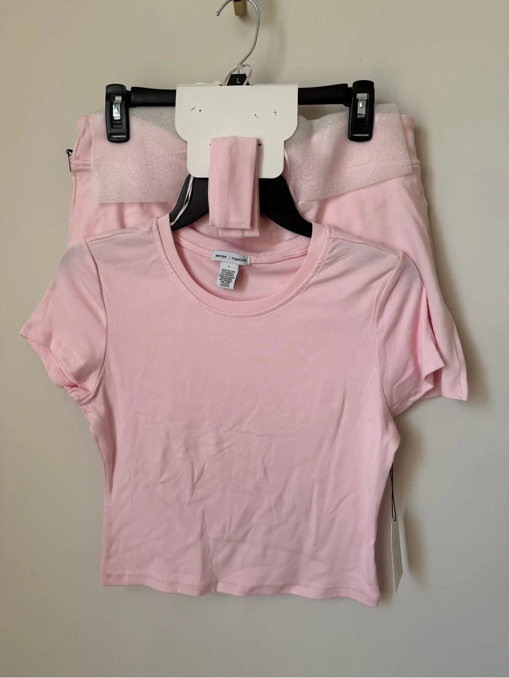 Baby Pink cotton short sleeve Crop top, mini skort and headband matching set